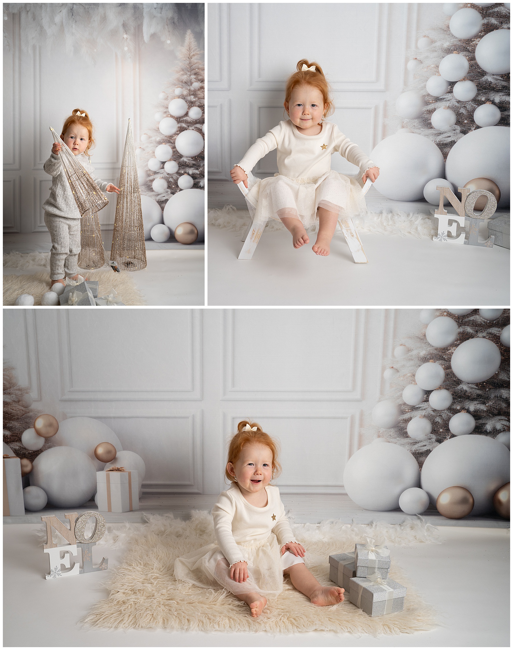 Christmas mini sessions with white and gold theme