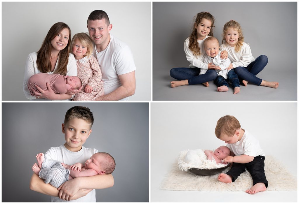 Siblings and parenst in newborn baby photoshoot