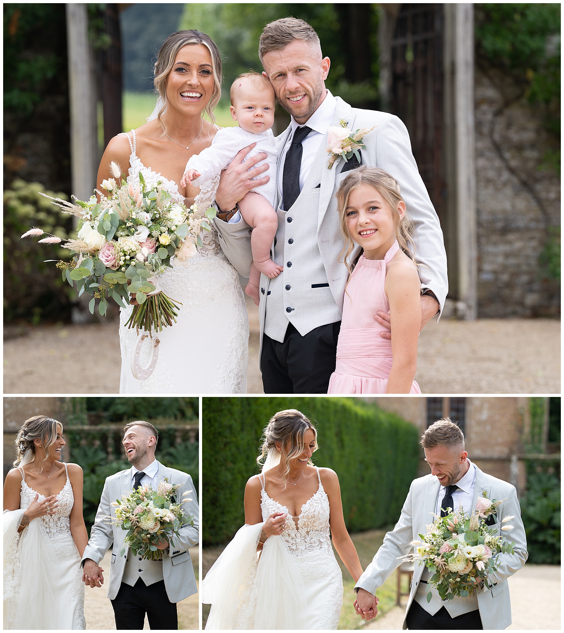Happy family getting married in Dorset at Athelhampton House