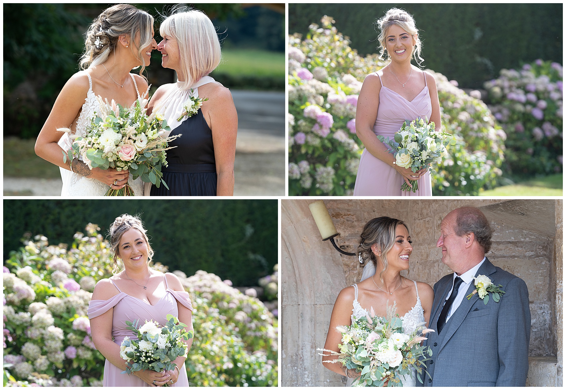 bridesmaids in pink and family photos with Bournemouth wedding photographer
